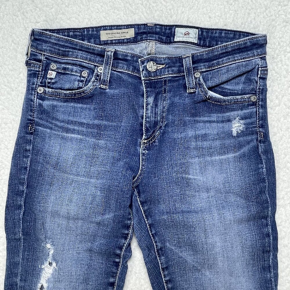 AG Adriano Goldschmied Womens 27 The Legging Ankle Denim Blue Jeans Distressed